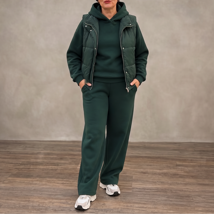 Layerwell – Quilted Vest Hoodie And Jogger Set