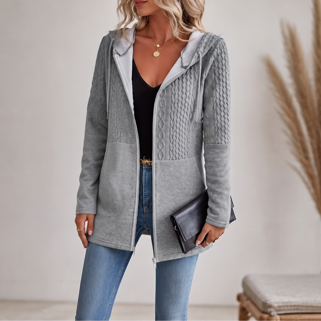 Wearbella – Cable-Knit Longline Zip-Up Hoodie