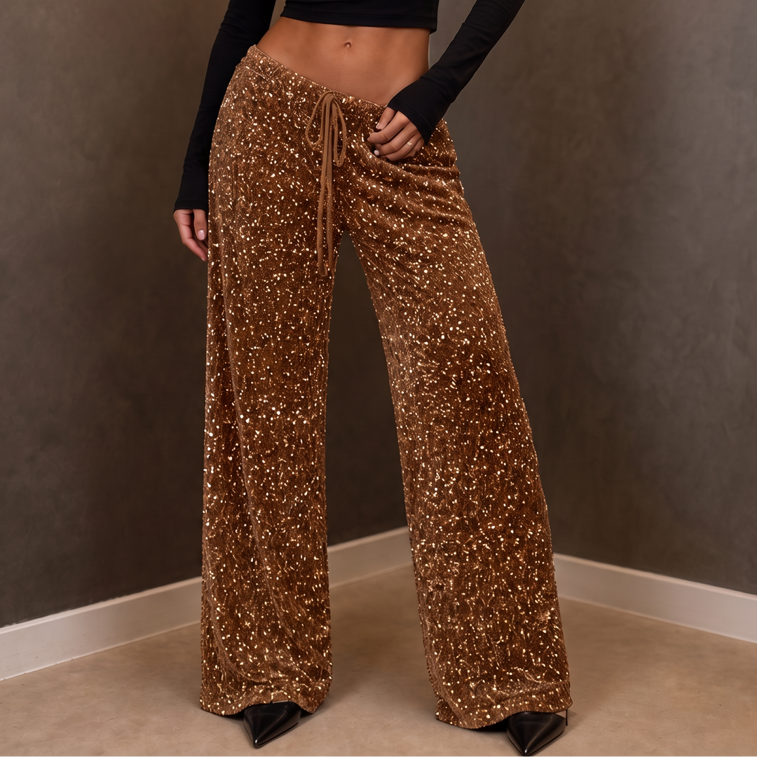 Glimmerelle – Sequin Elastic Waist Wide-Leg Pants