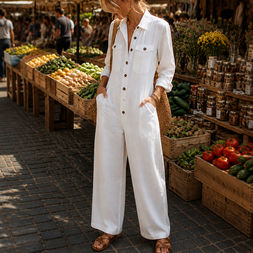 Rovella – Wide-Leg Cargo Utility Jumpsuit