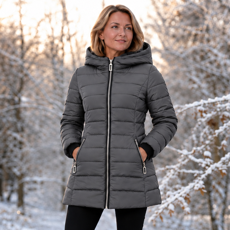 Veluna – Plush-Lined Mid-Length Hooded Winter Coat