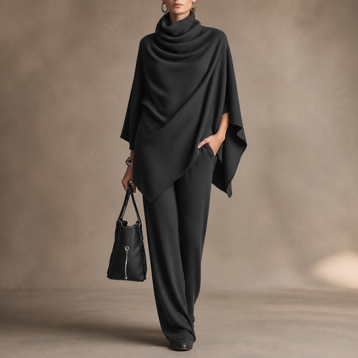 Draveil – Cowl-Neck Cape Top And Wide-Leg Pants Set