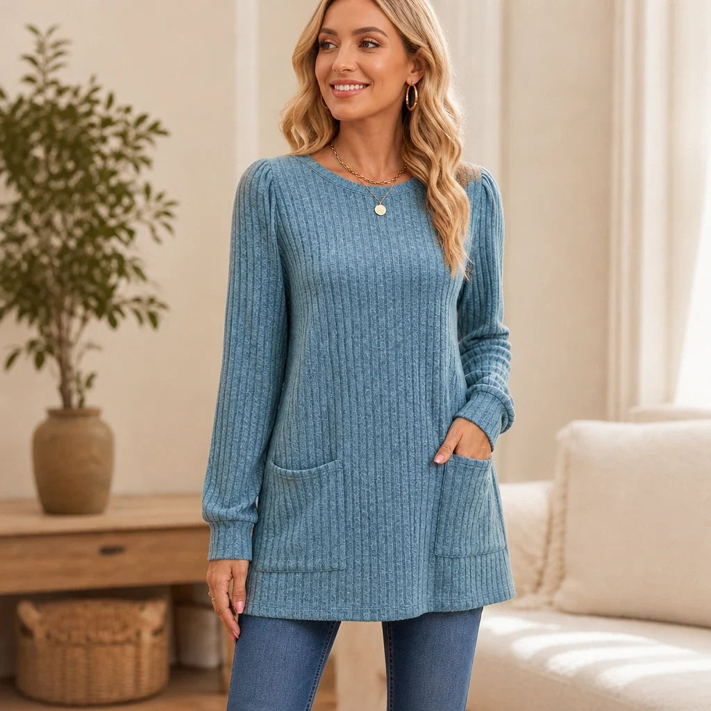 Cozy Rib – Ribbed Knit Tunic With Pockets