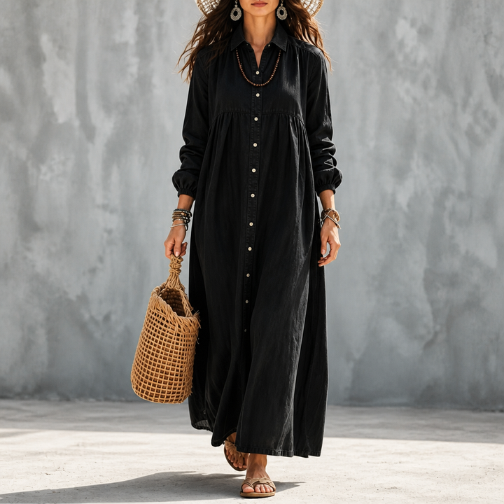 Linalle – Button-Front Linen-Look Maxi Dress