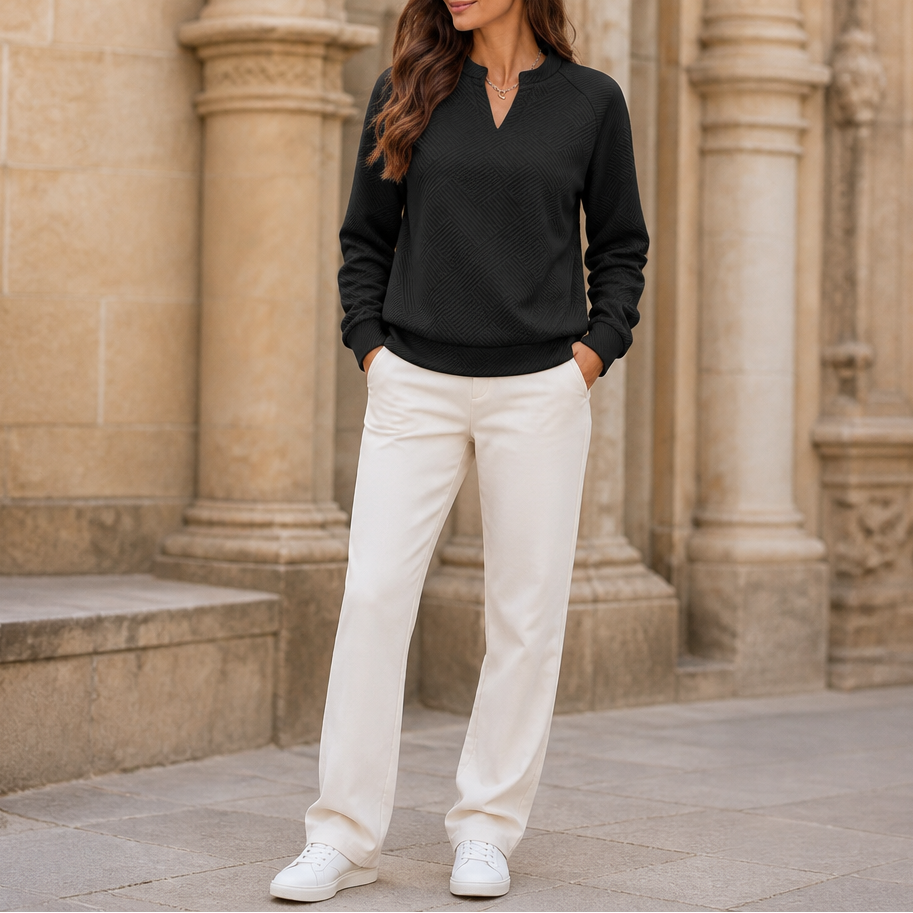 Stripewell – Striped Jacquard V-Neck Sweatshirt