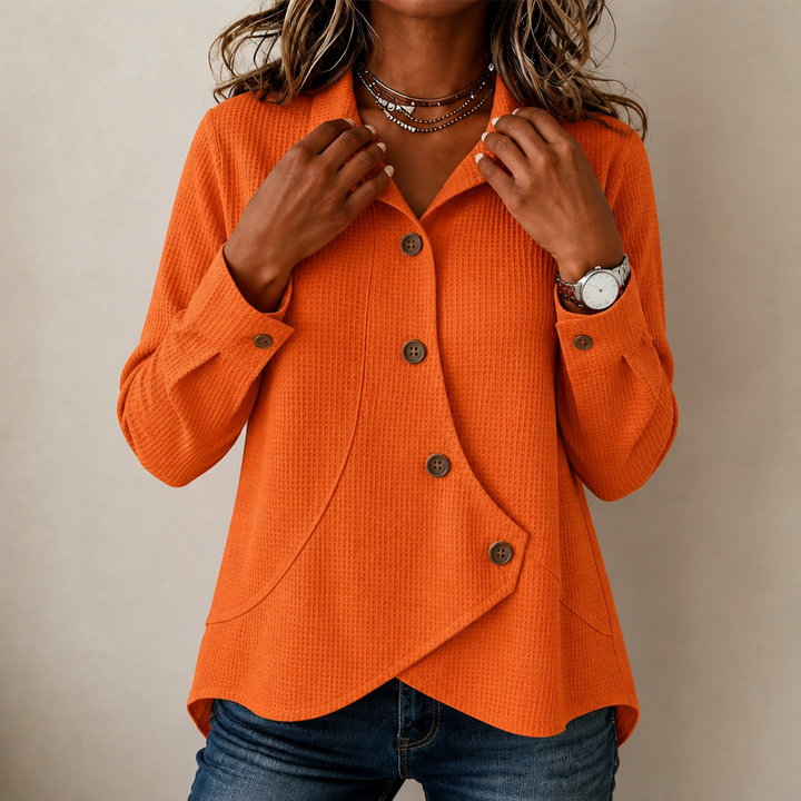 Draperly – Waffle-Knit-Look Asymmetric Hem Top