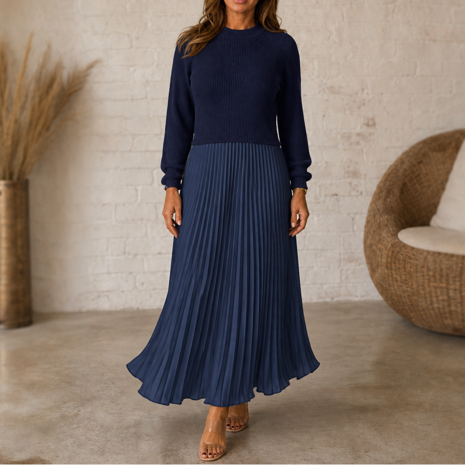 Wearbella – Sweater-Bodice Pleated Maxi Dress