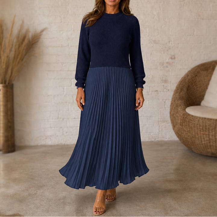 Wearbella – Sweater-Bodice Pleated Maxi Dress