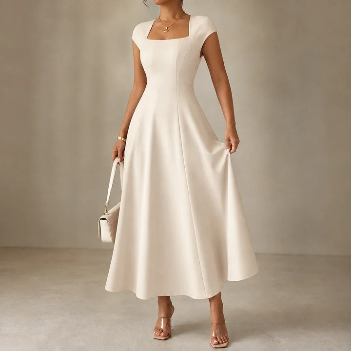 Alina – Square Neck Fitted Bodice A-Line Midi Dress