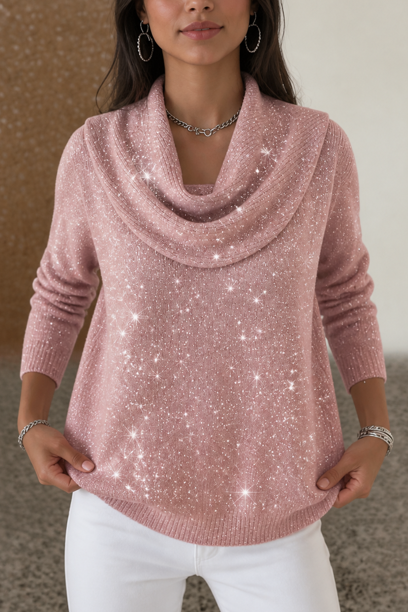 Sparkle – Shimmer Cowl-Neck Long Sleeve Top