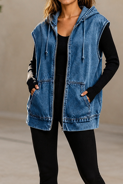 Wrapdrift – Oversized Hooded Denim Like Vest