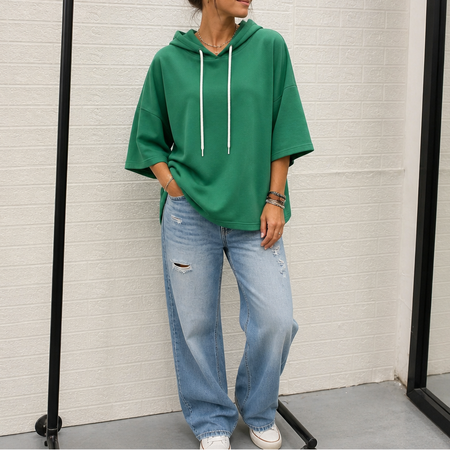 Layerly – Three-Quarter Sleeve Drawstring Hoodie