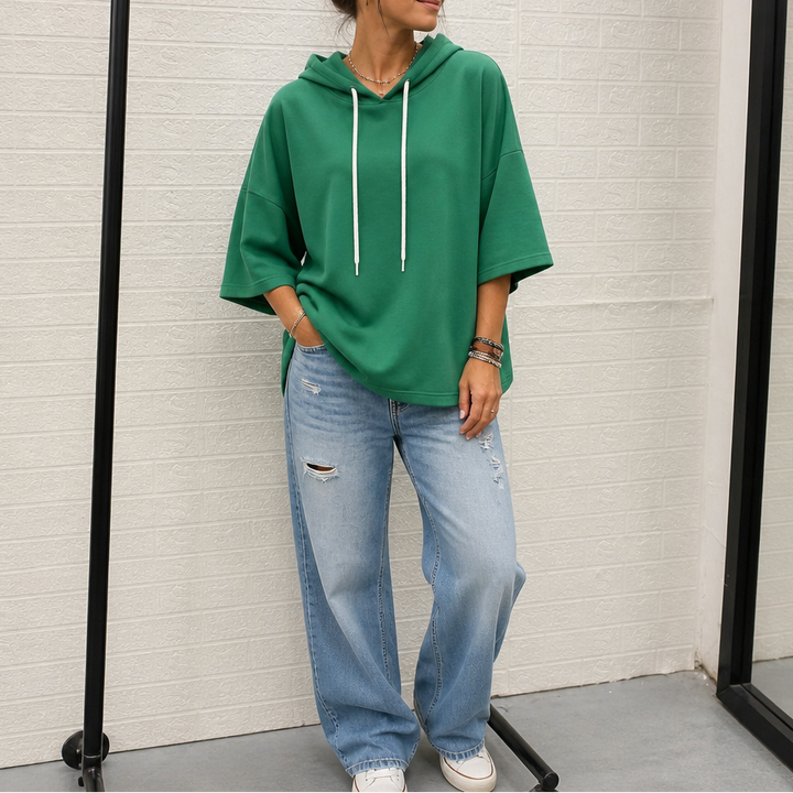 Layerly – Three-Quarter Sleeve Drawstring Hoodie