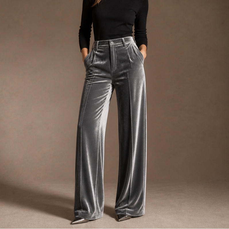 Wearbella – Velvet High-Waisted Wide-Leg Trousers