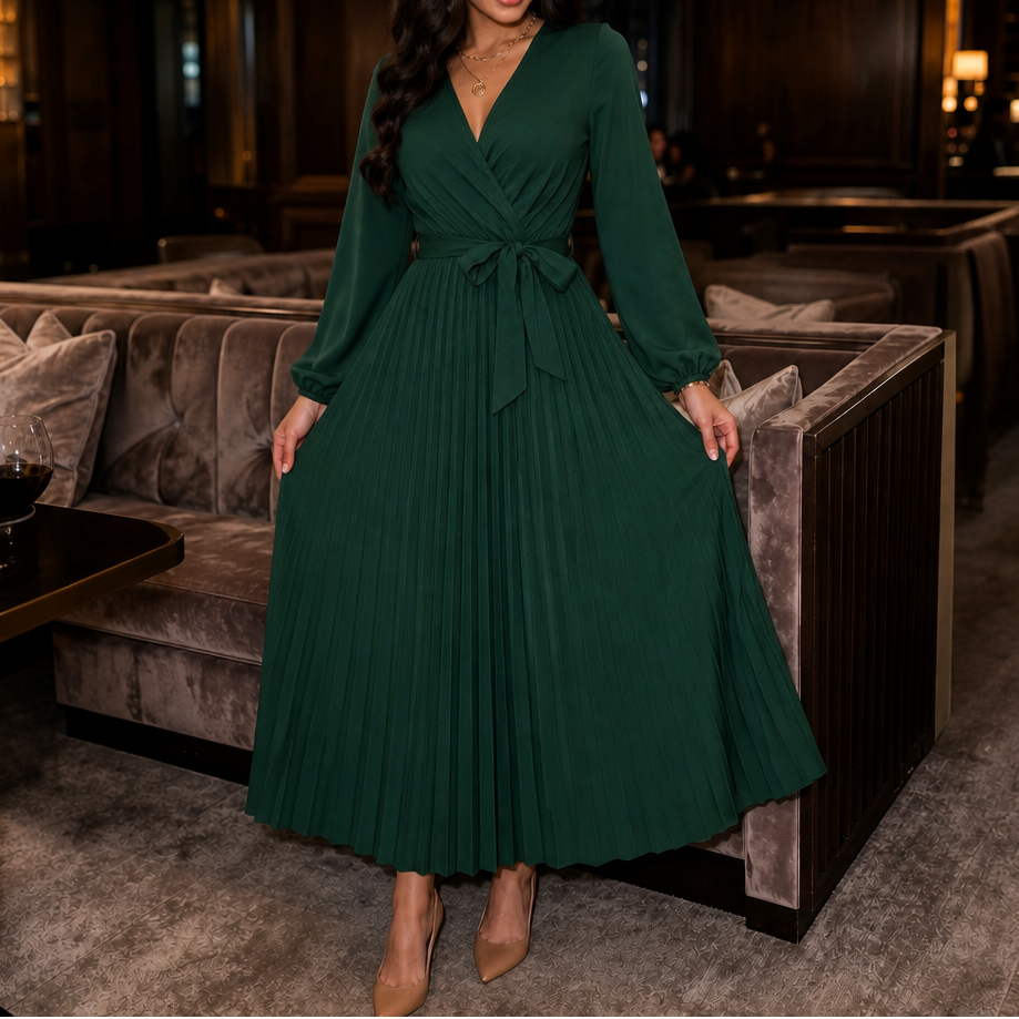 Wearbella – Pleated Wrap-Front High-Waist Maxi Dress