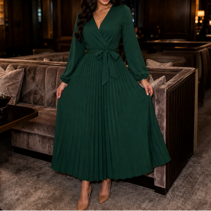 Wearbella – Pleated Wrap-Front High-Waist Maxi Dress