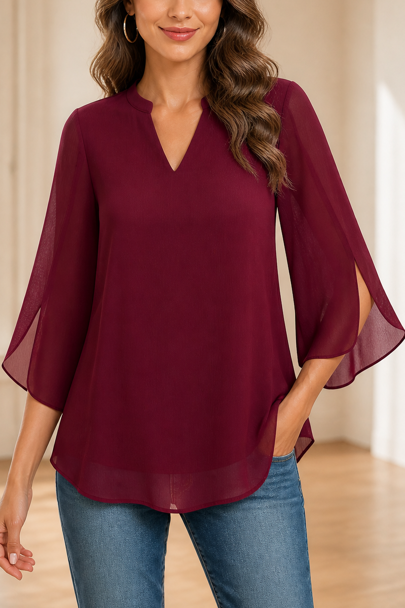 Petalwren – Layered Petal-Sleeve V-Neck Top