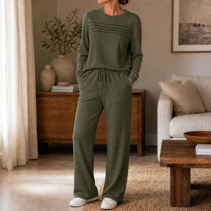 Restwell – Crew Neck Drawstring Two-Piece Lounge Set