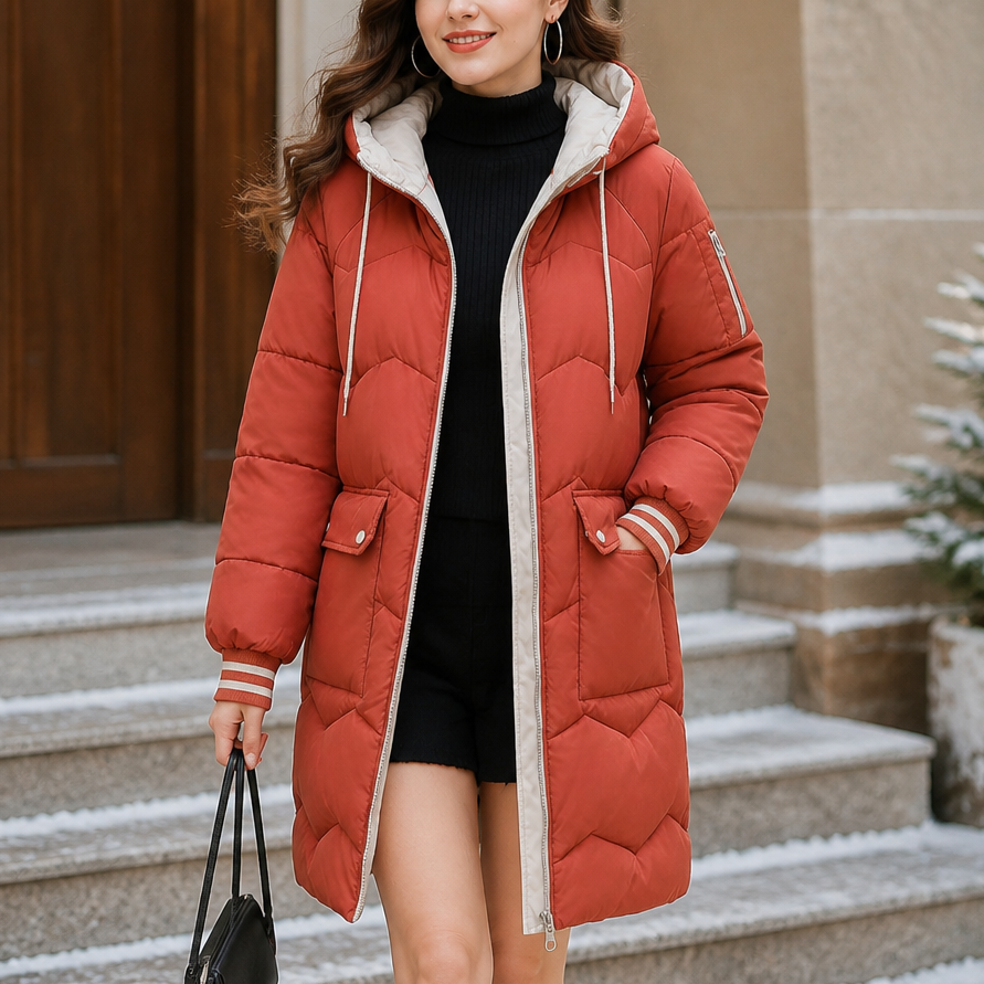 Cozyelle – Hooded Mid-Length Puffer Coat