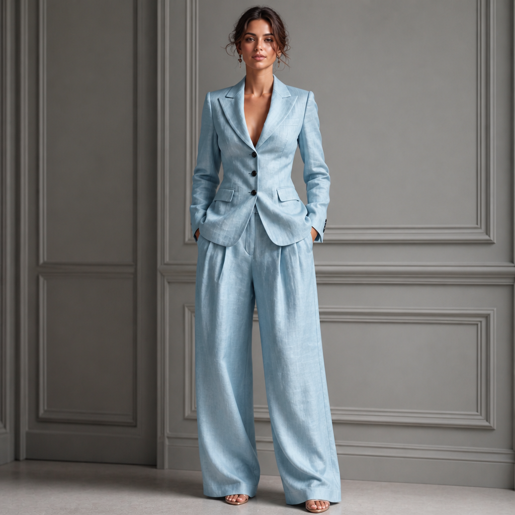 Linelle – Pleated High-Waist Wide-Leg Blazer Suit Set