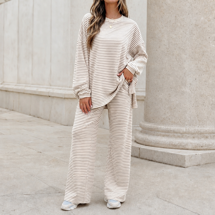 Stripe & Ease – Striped Pullover And Wide-Leg Pants Set
