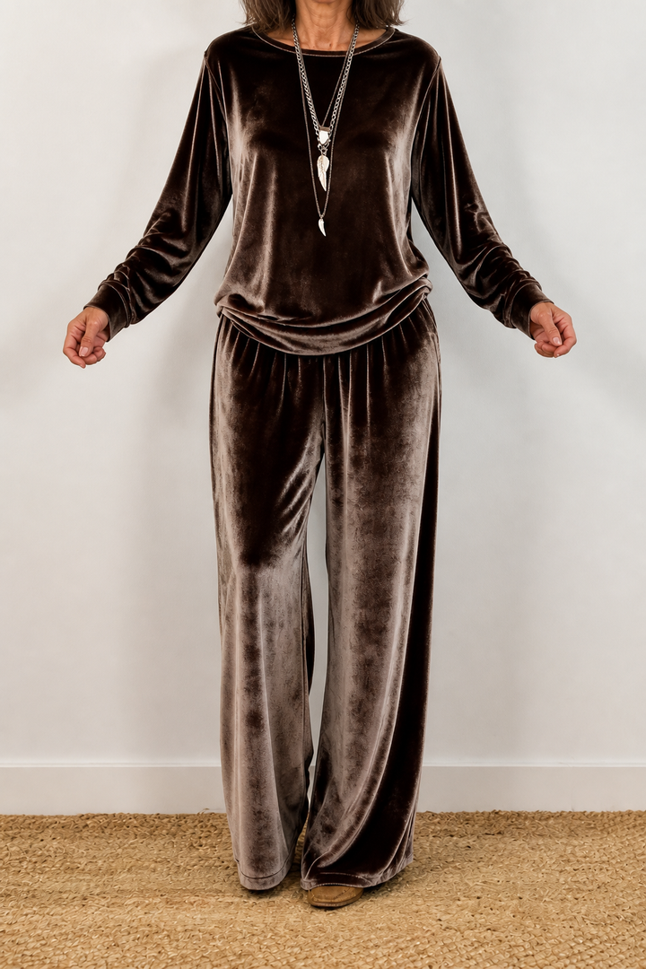 Duskvelor – Velvet-Look Wide-Leg Two-Piece Lounge Set