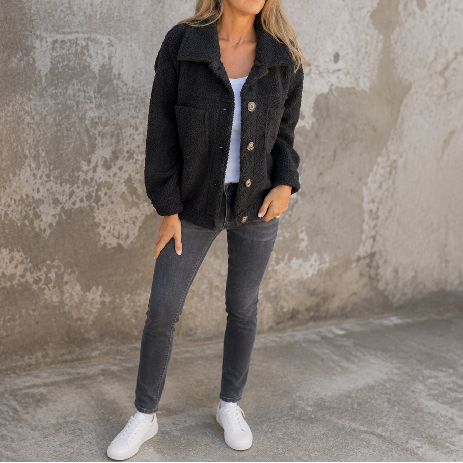 Ariane – Curly Faux-Fur Button-Front Jacket