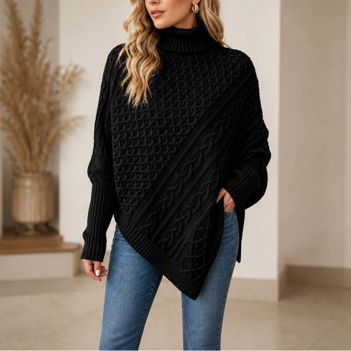 Cable & Cove – Cable-Knit Turtleneck Poncho Sweater