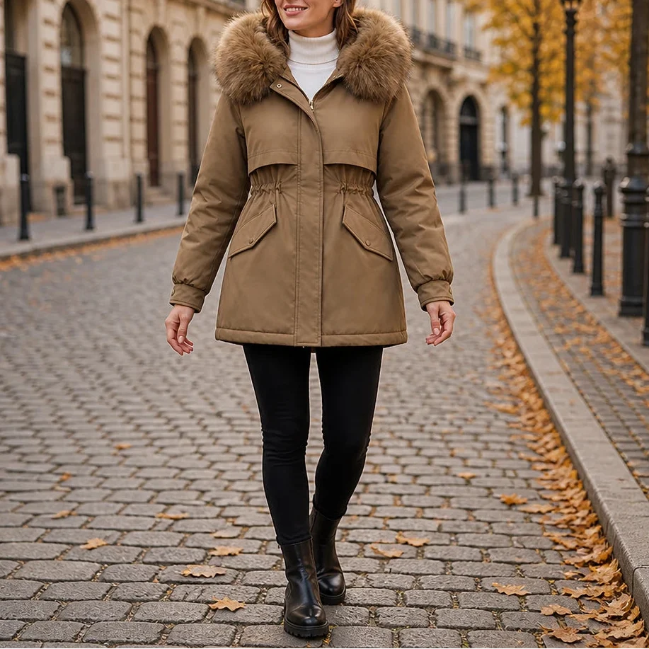 Velora – Plush-Lined Mid-Length Parka