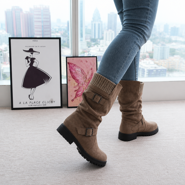 Calfden – Ribbed Cuff Lug Sole Slouch Boots