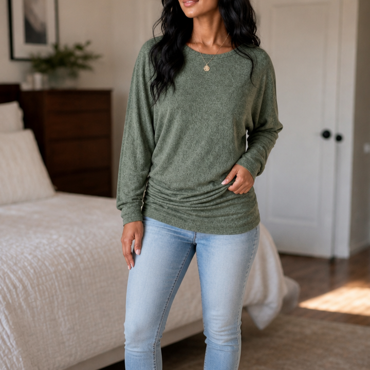 Ruchelle – Side-Ruched Batwing Knit Sweater