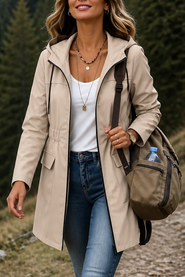 Rainette – Drawstring Waist Hooded Rain Jacket
