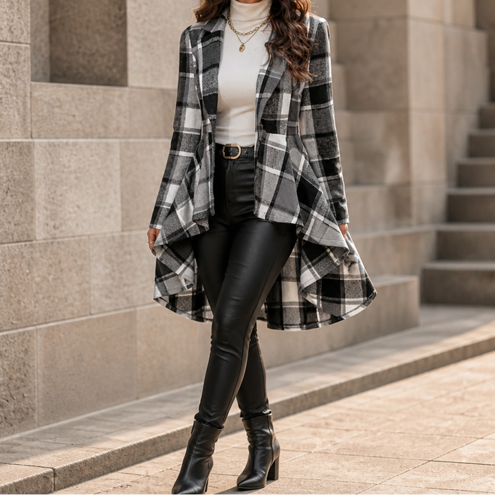 Cinchella – Plaid High-Low Peplum Waist Coat