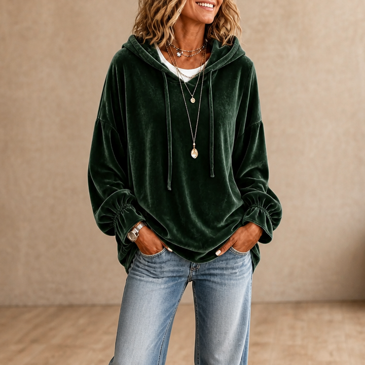 Wearbella – Ruffle Cuff Velvet Relaxed Hoodie
