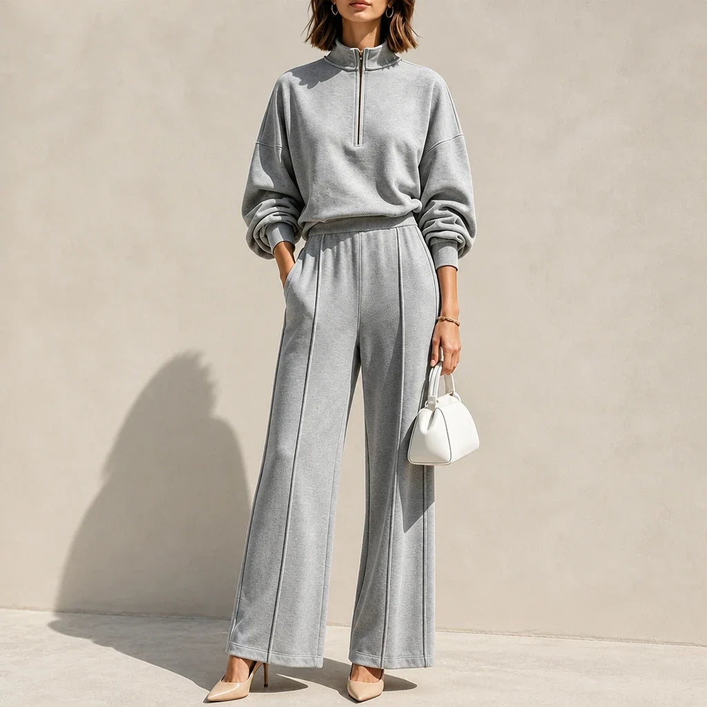 Easeform – Half-Zip Drop-Shoulder Top And Wide-Leg Pants Set