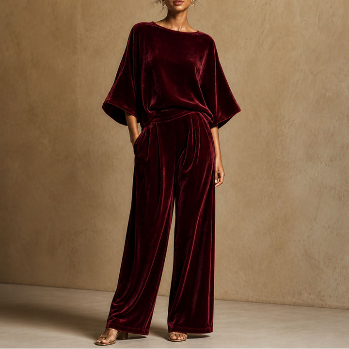 Veloura – Half-Sleeve Top And Wide-Leg Pants Set
