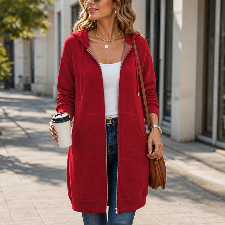 Coziluxe – Zip-Front Hooded Mid-Length Knit Cardigan