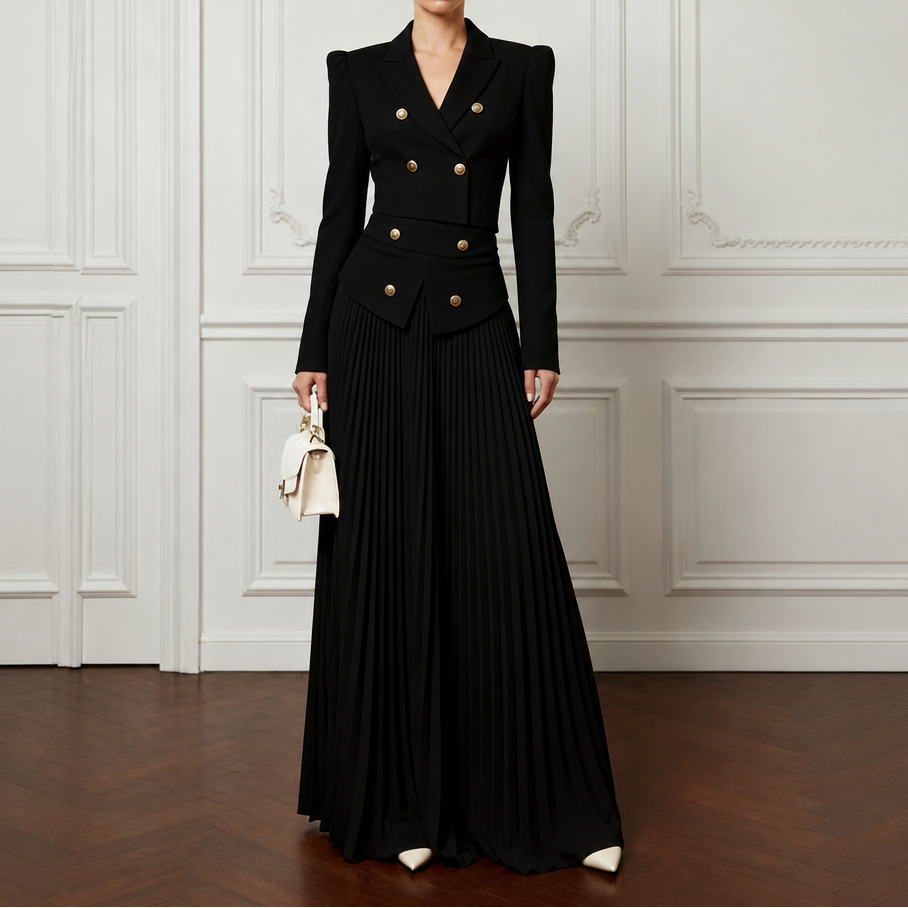 Poiseform – Cropped Padded Blazer And Pleated Midi Skirt Set
