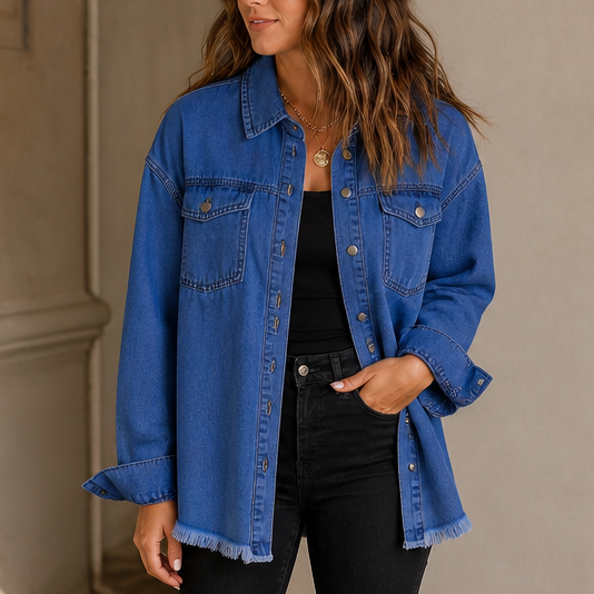 Frayden – Washed Frayed-Hem Denim-Look Jacket