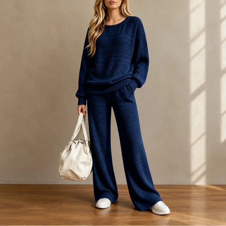 Wearbella – Ribbed Knit Top And Wide-Leg Pants Set