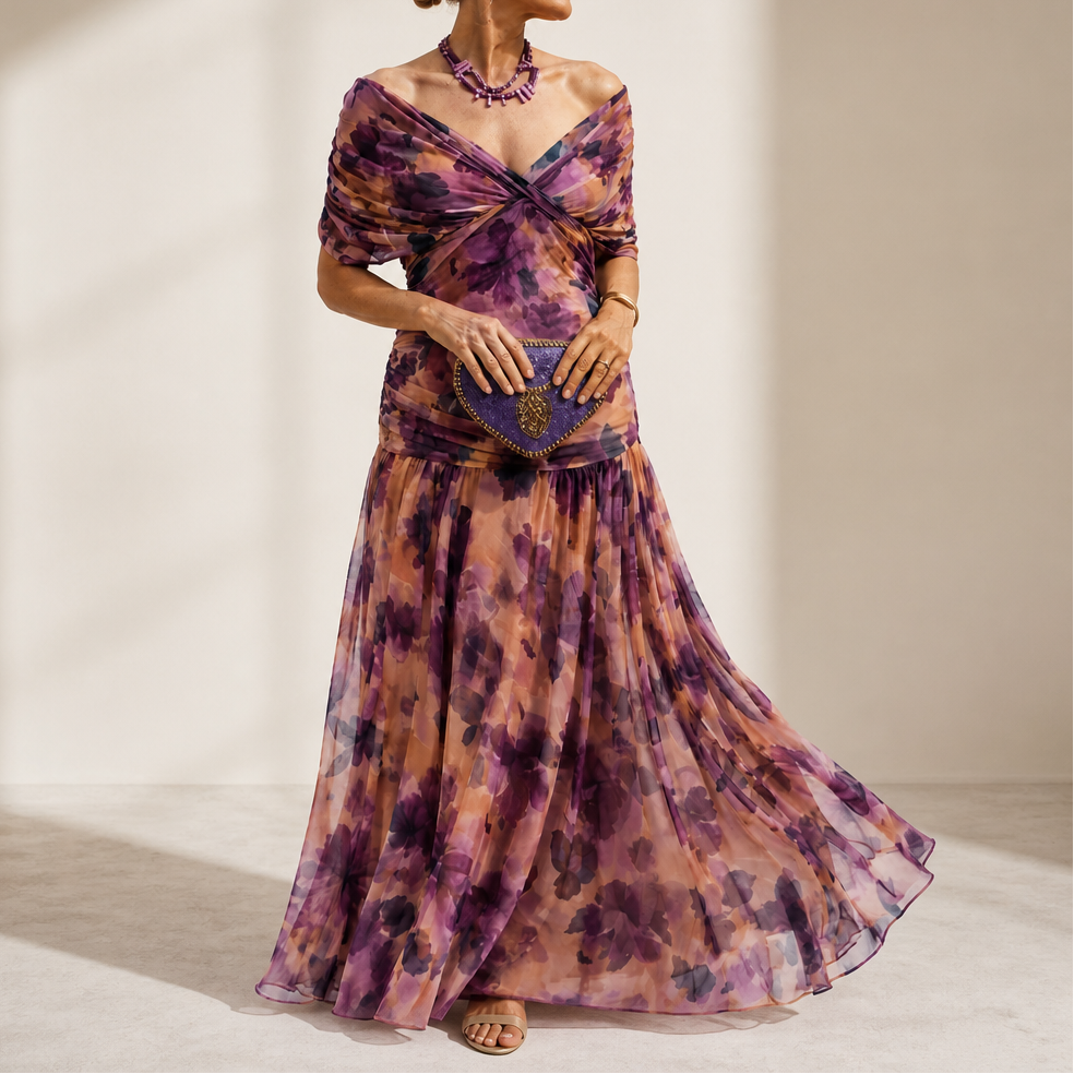 Veloura – Off-The-Shoulder Draped Mermaid Maxi Dress