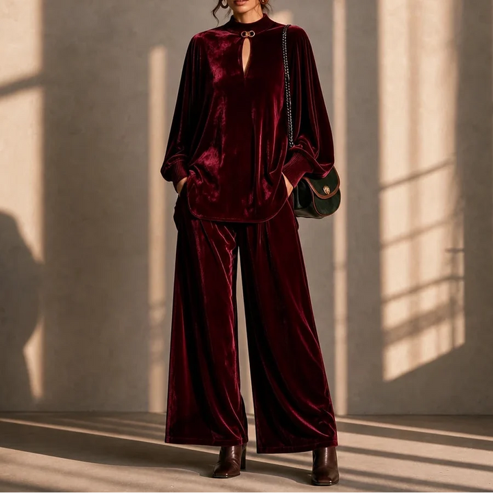 Veloura – Keyhole Velvet Top And Wide-Leg Trouser Set