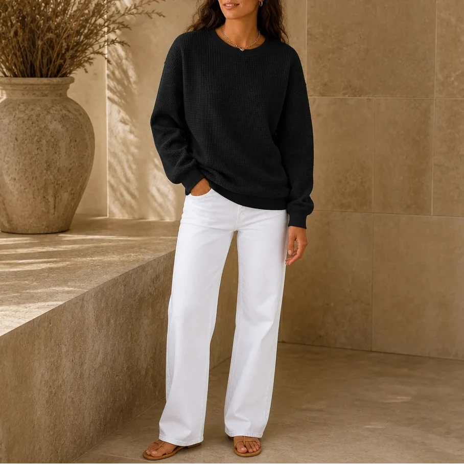Waffle & Wear – Waffle-Knit Crew-Neck Top