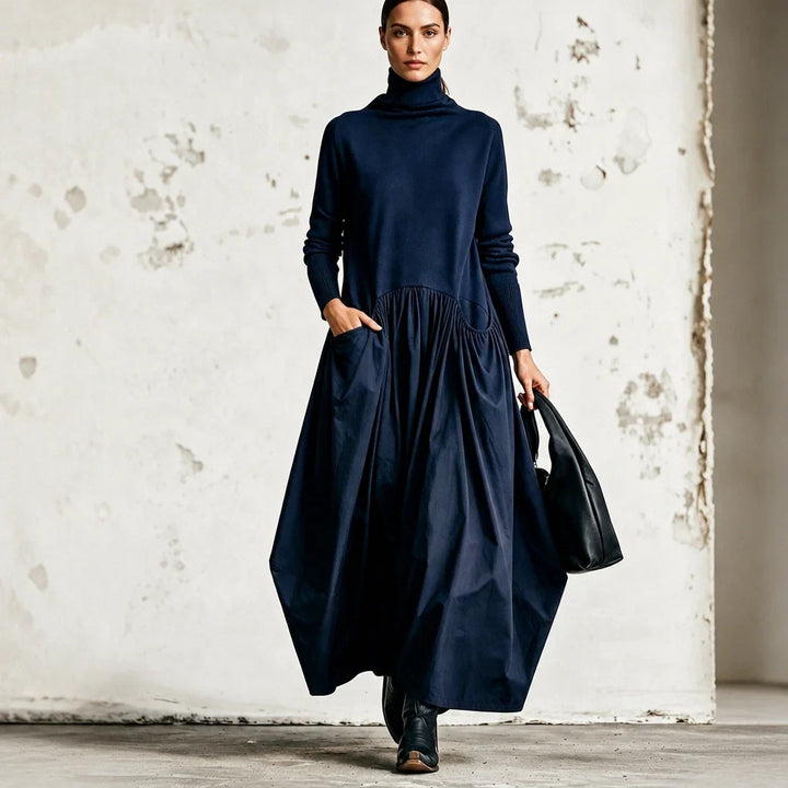 Clara – High Collar Gathered Skirt Maxi Dress