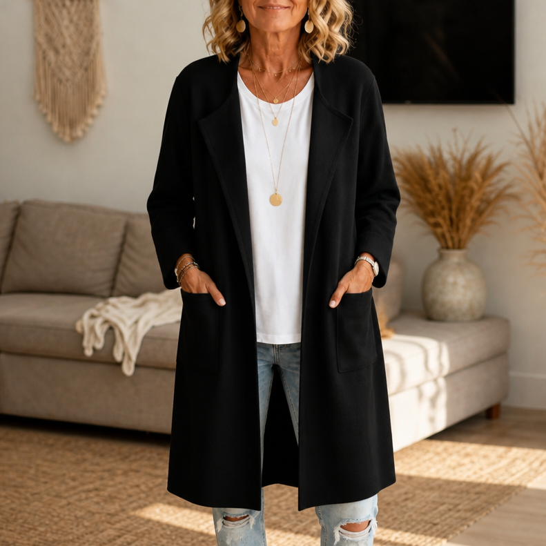 Draperie – Open-Front Longline Wool-Look Coat