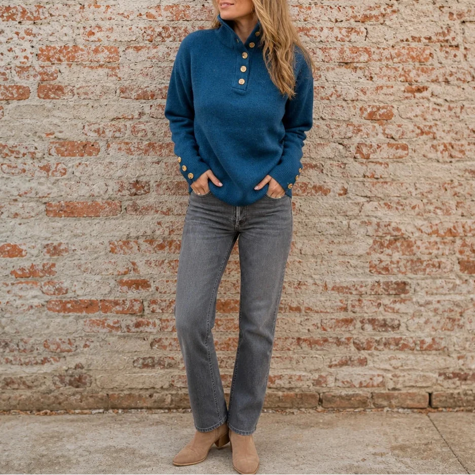 Standelle – Button-Cuff Stand-Collar Knit Sweater