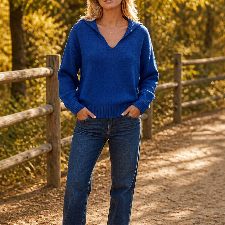 Lapella – Lapel Collar V-Neck Sweater