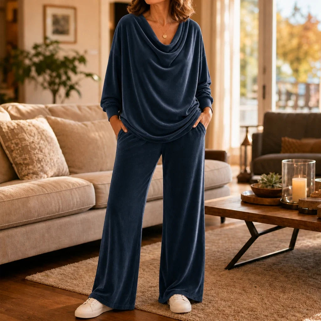 Pleat & Ease – Pleated Sweater And Wide-Leg Pants Set