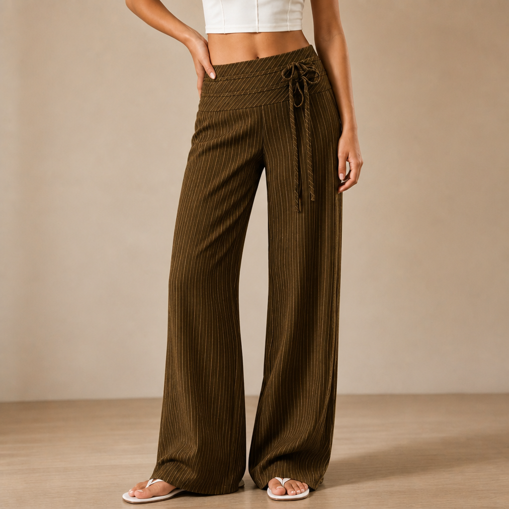 Wearline – Pinstripe Wide-Leg Drawstring Pants