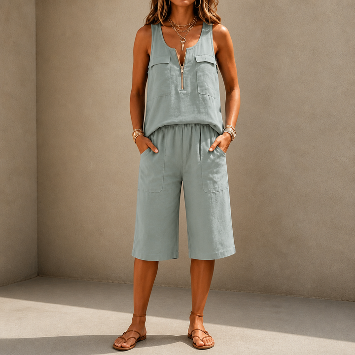 Zipwell – Half-Zip Sleeveless Top And Shorts Set